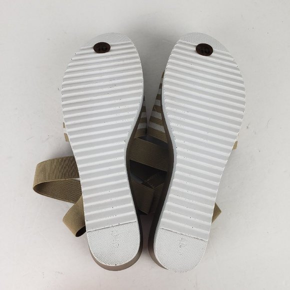 Charleston Shoe Co. Stripe Palm Wedge Sandal in Tan and White Size 10 - Picture 13 of 14